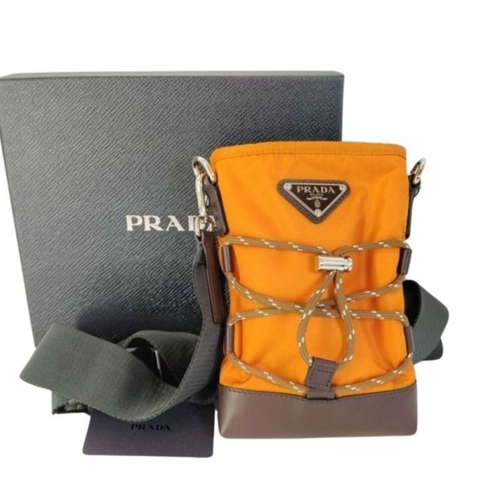 PRADA Shoulder Bag RE-NYLON Triangle 2ZT079 Orange Brown Nylon Leather Unisex...